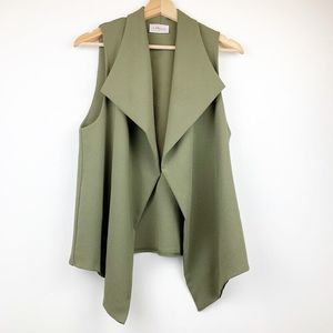 Embrace Womens Vest Green Open Front Drape Collar Stretch Asymmetric Jacket S